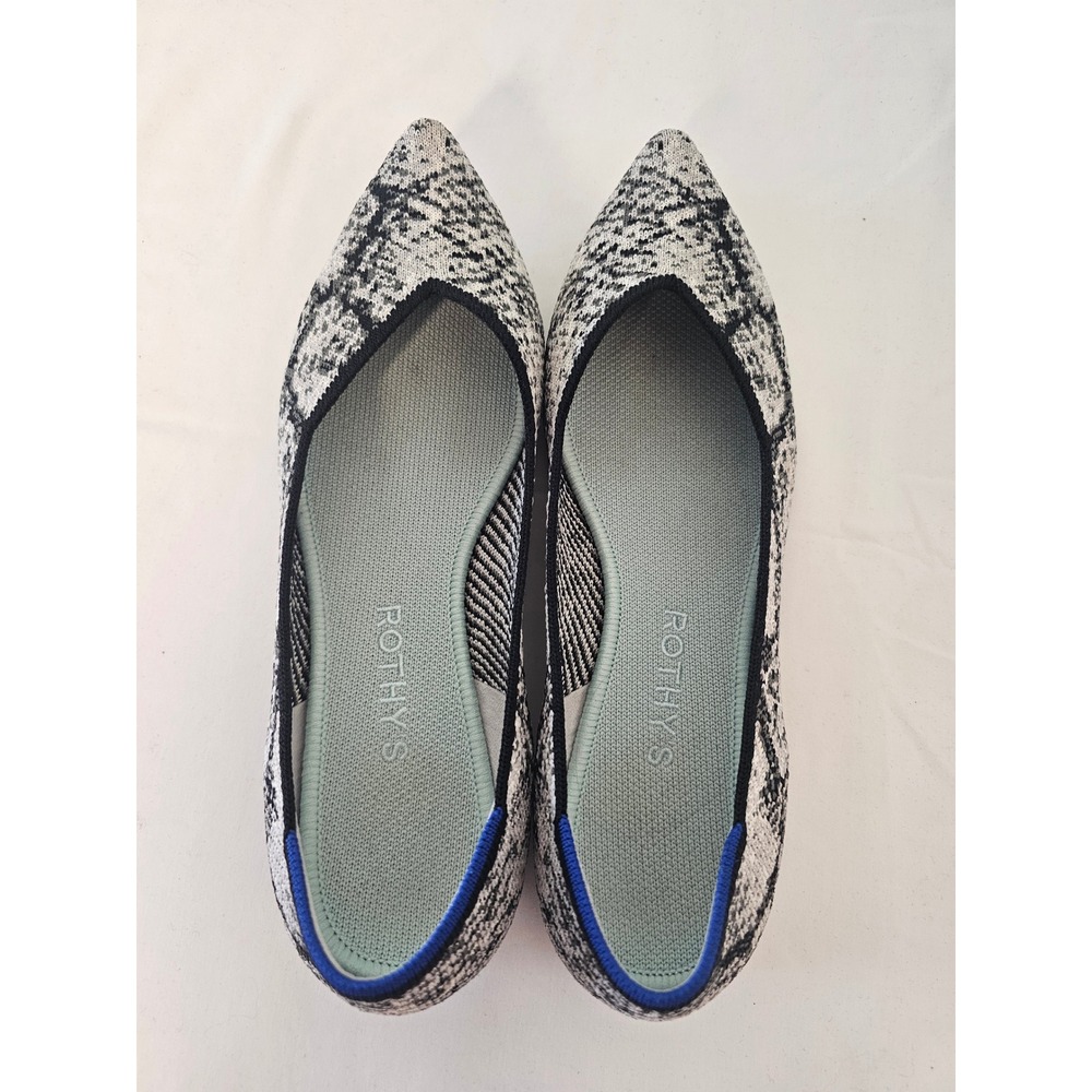 [Animal Print] Rothys The Point Flats Womens 8 Grey Black Snakeskin Sustainable - Picture 3 of 6